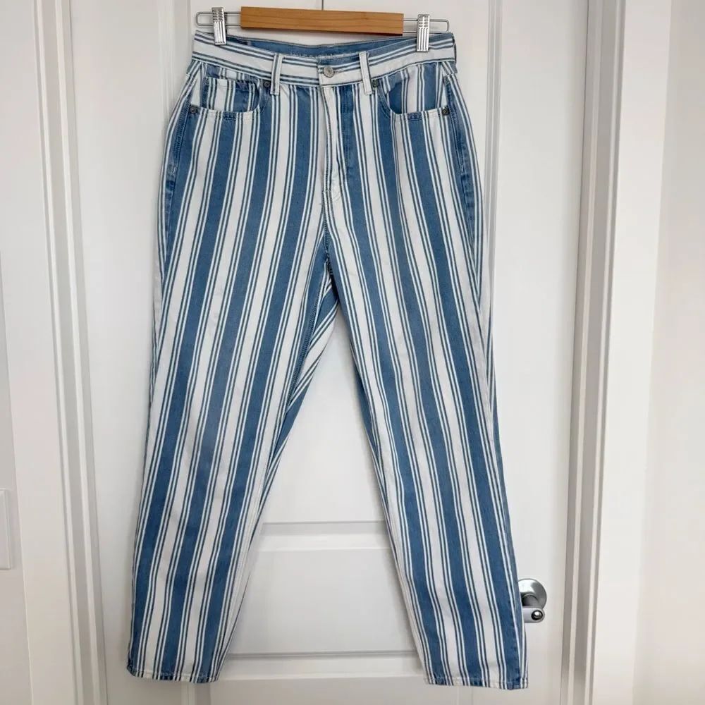 AMERICAN EAGLE | Blue and White Pinstripe Mom Jean - Size 8